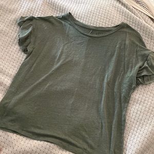 Loft Linen Green Ruffle Sleeve T-shirt